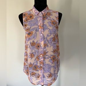 Sleeveless Button Down Shirt,Small